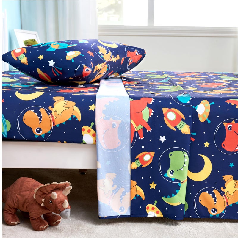 Joiedomi Kids Twin Sheet Set Space Dinosaur - 3 Piece Soft Microfiber Bed Sheets - Deep Pocket Wrinkle Free  Cozy Toddler Bedding Set  Fade Resistant Breathable for Boys Girls Teens - Image 2
